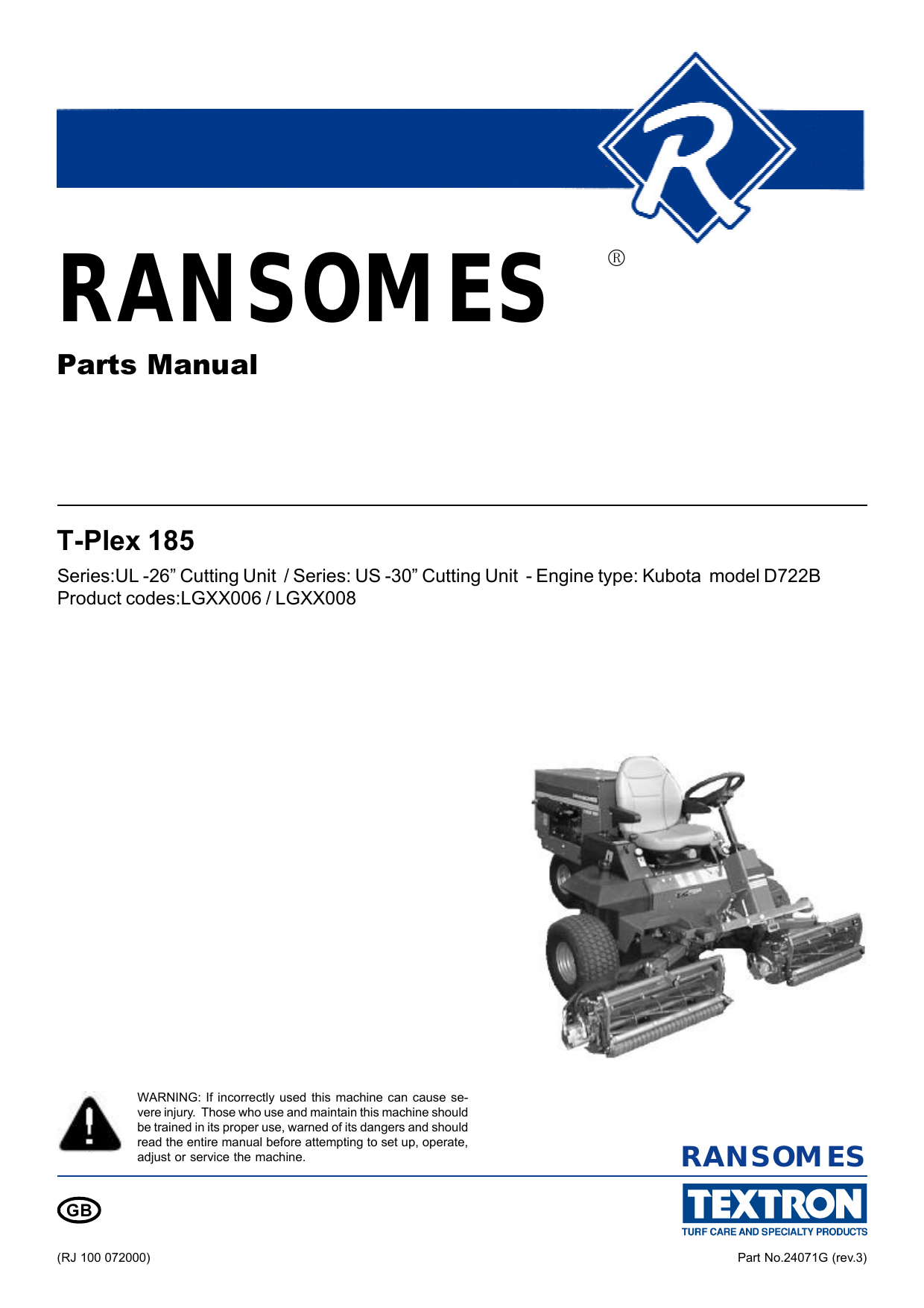 Ransomes Lgxx006 Lgxx008 T Plex 185 Parts Manual Manualzz