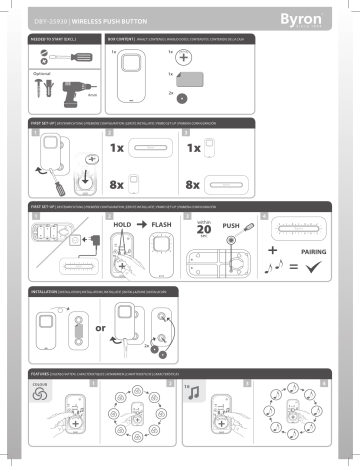 Byron DBY-25930 Wireless bell push button DBY930 Instructions