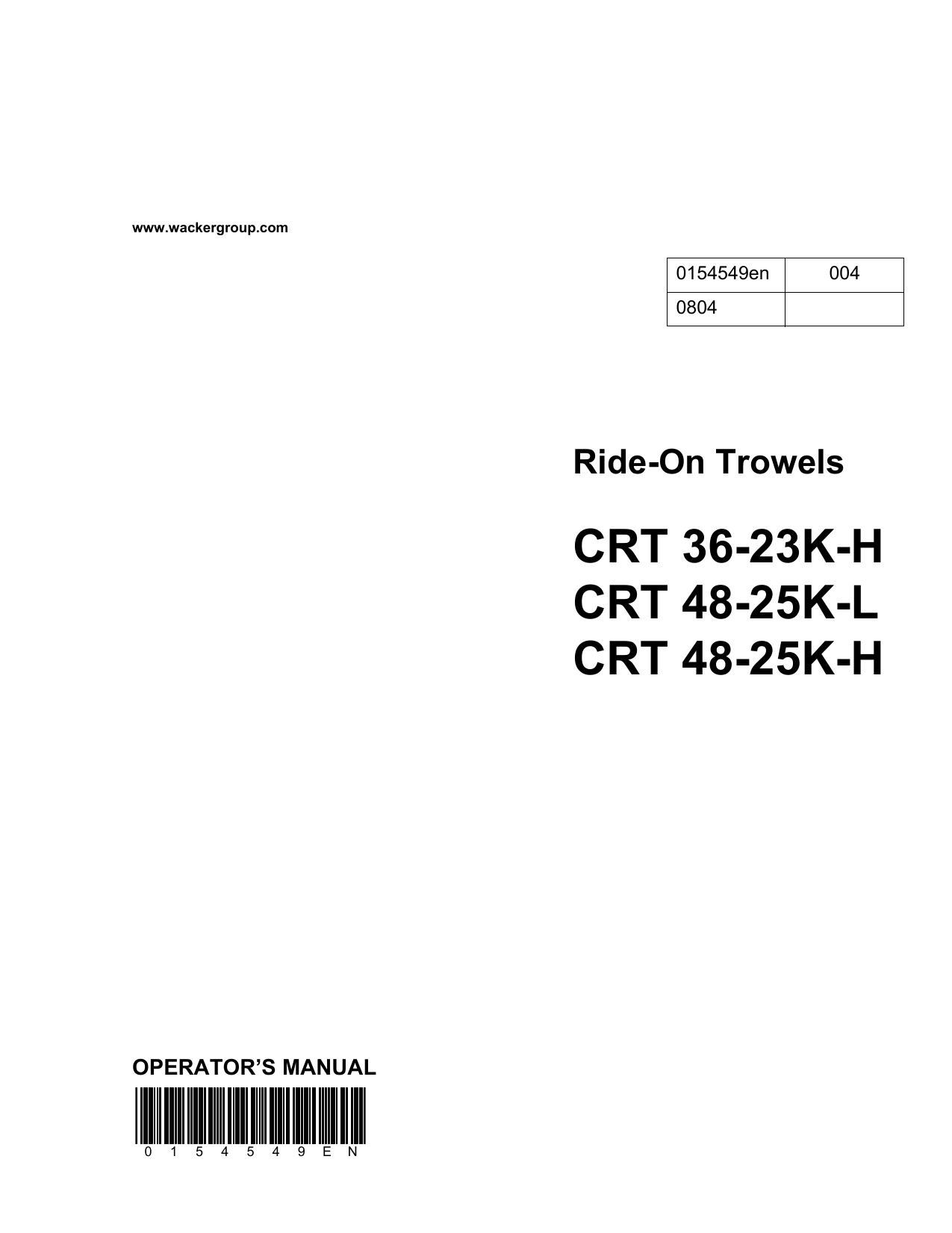 Wacker Neuson Crt48 25k L Crt36 23k H Crt36 25k H Crt48 25k H User Manual Manualzz