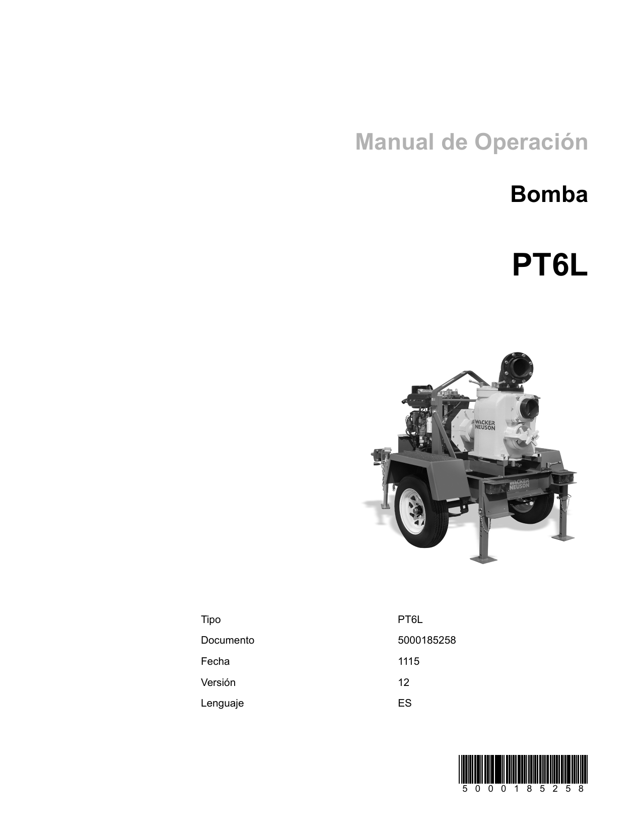 Wacker Neuson PT6LT Self Priming Trash Pump Operator's Manual | Manualzz