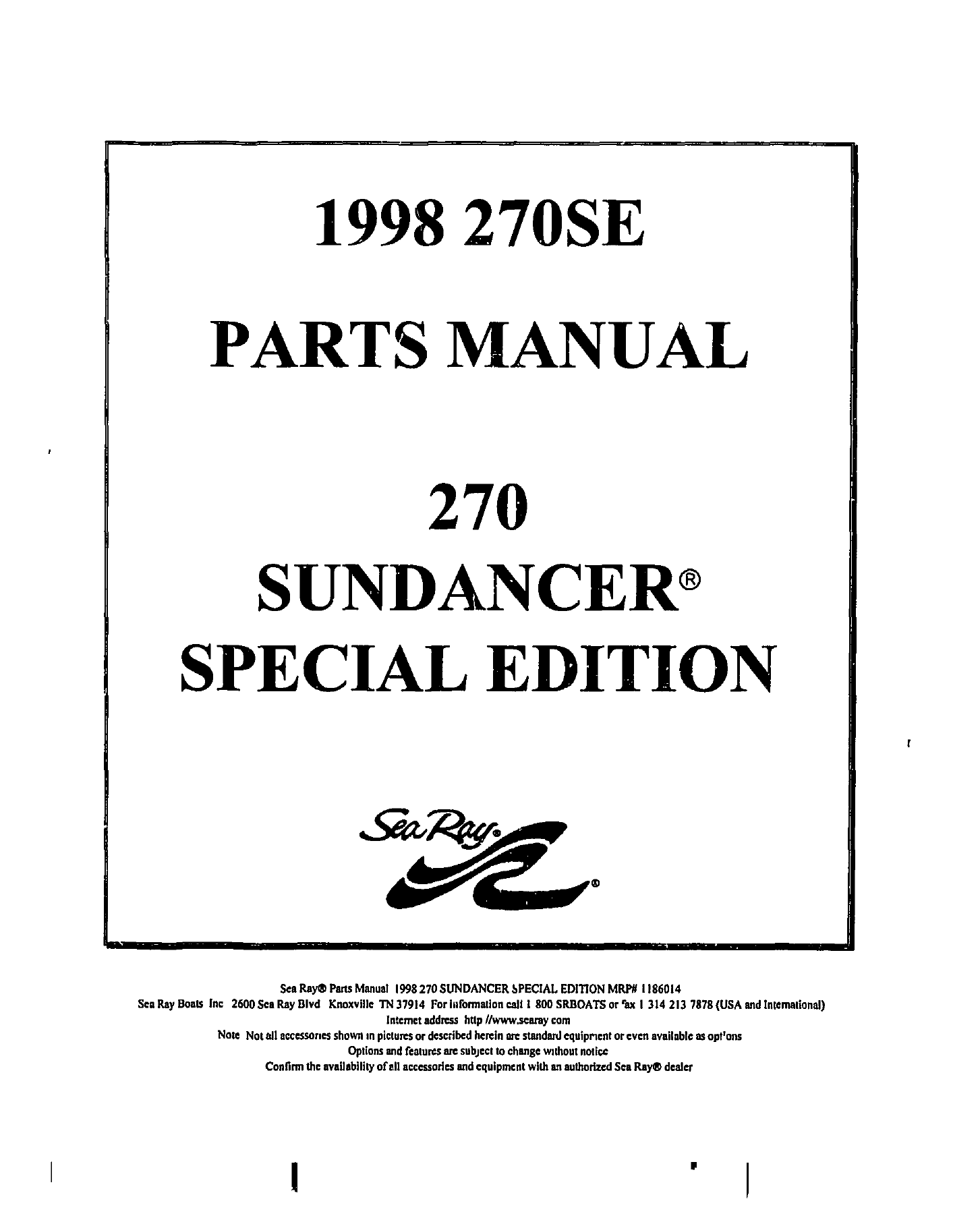 Sea Ray 1998 270 SE Parts Manual | Manualzz