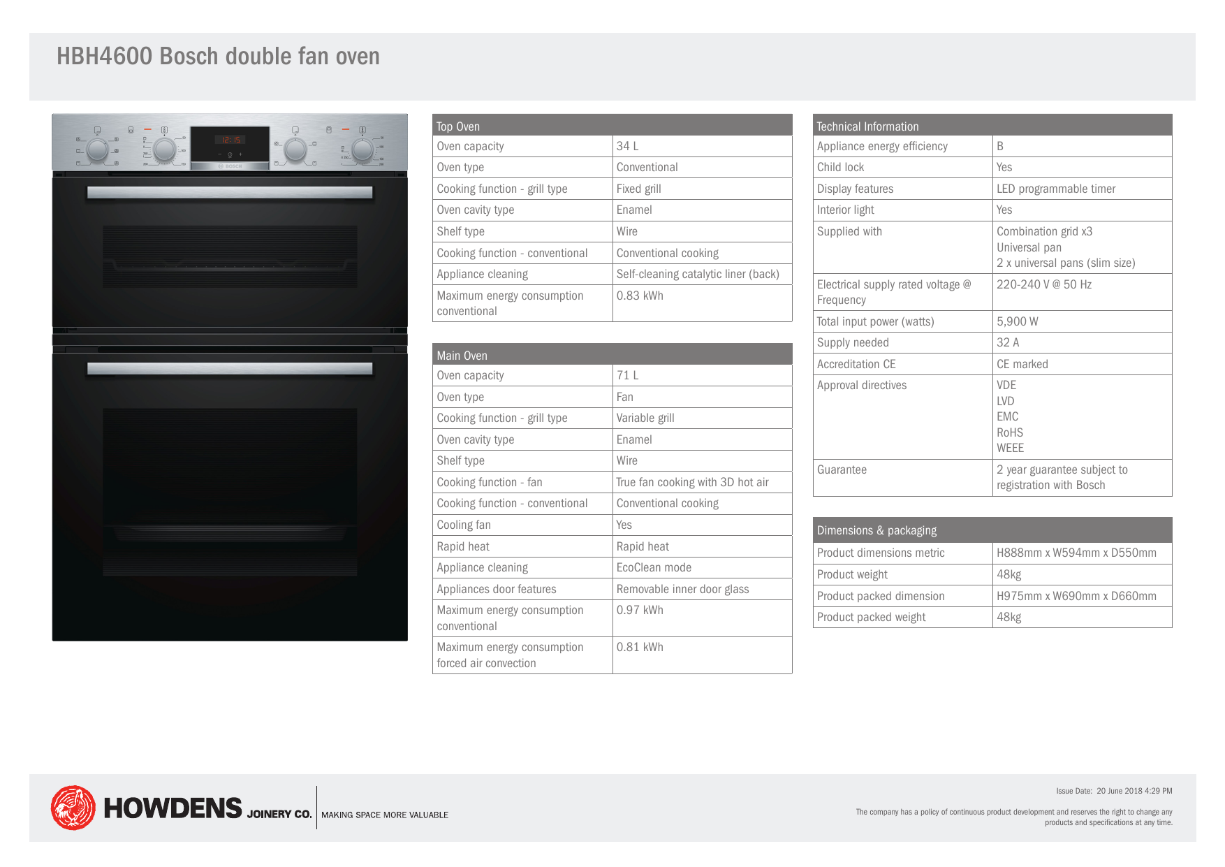 hbh4600 bosch double fan oven