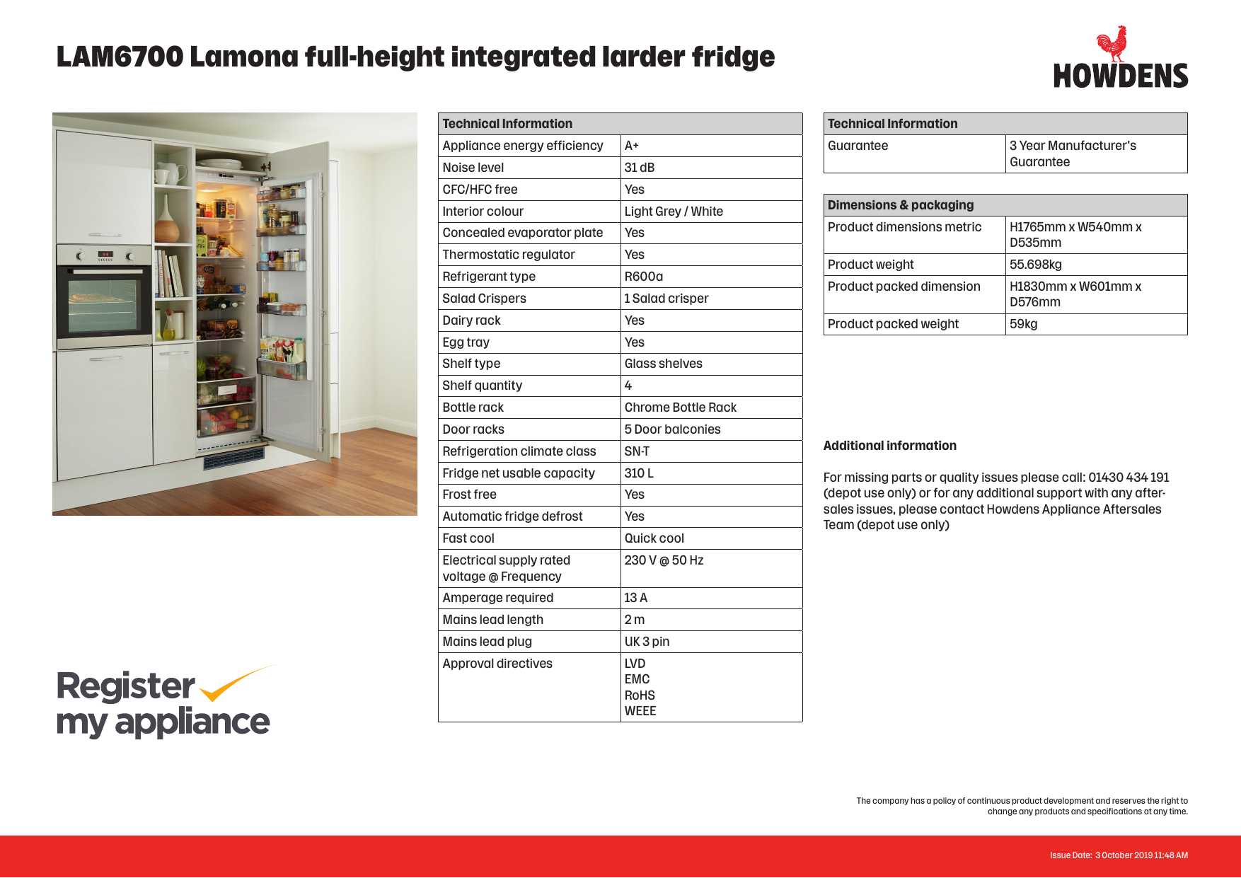 lam6700 lamona fridge