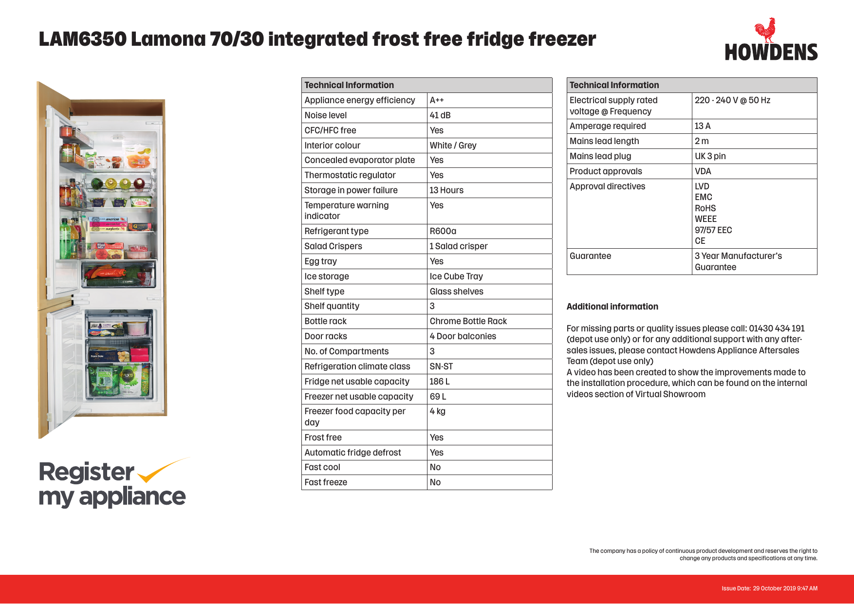 lamona fridge freezer lam6350