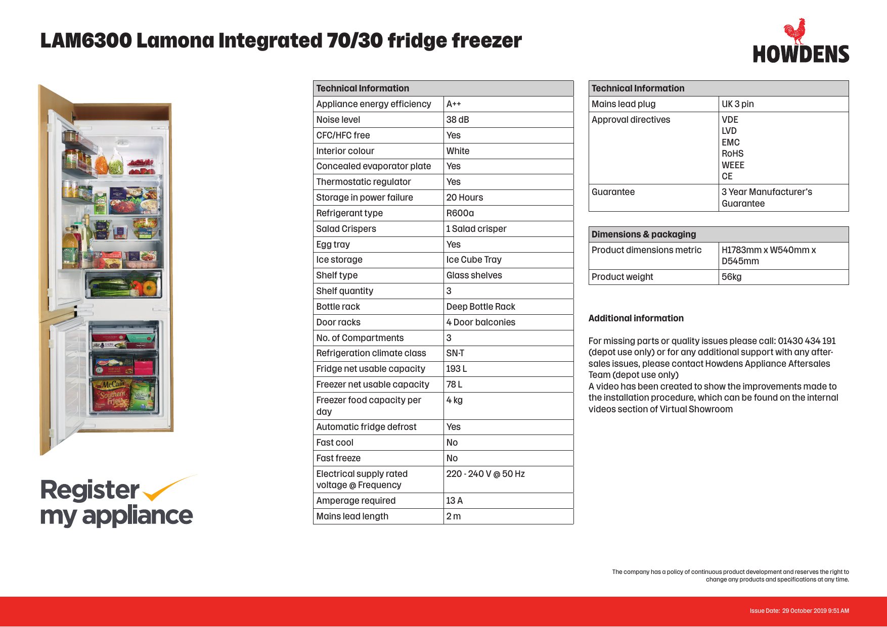 lamona lam6350 integrated 70 30 white fridge freezer