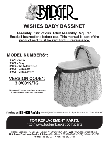 Badger Basket Wishes 31001 3100x User Manual Manualzz Badger Basket Wishes 31001 3100x User, Badger Round Bassinet Instructions