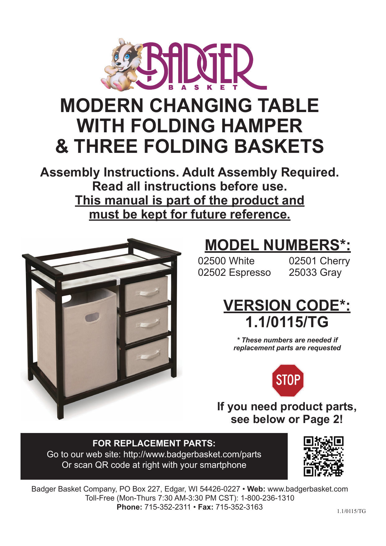badger basket modern baby changing table with hamper and 3 baskets