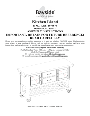 Whalen 1074673 Csc60ki 1 Kitchen Island User Manual Manualzz Csc60ki 1 Kitchen Island User Manual, Bayside Furnishings By Whalen Kitchen Island Cart