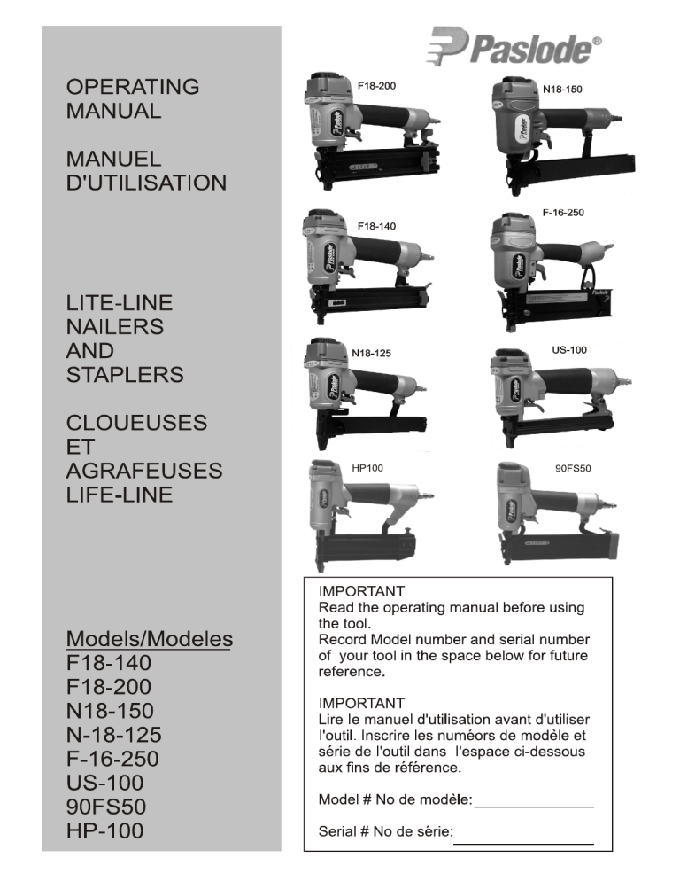 Paslode F18200 18 Ga. Brad Nailer Owner's manual Manualzz