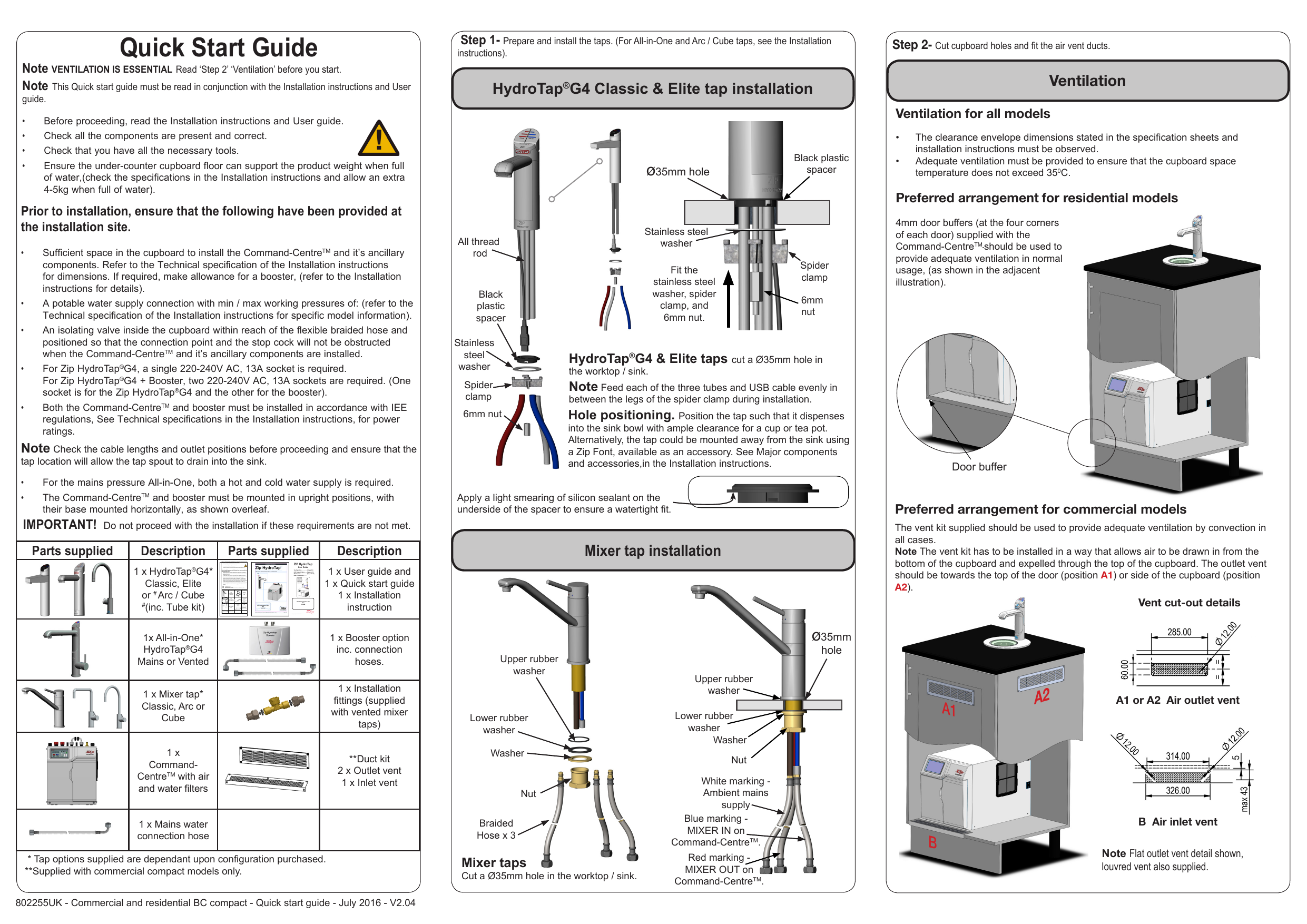 Zip HydroTap G4 AllinOne Classic boiling & chilled vented Quick Guide Manualzz
