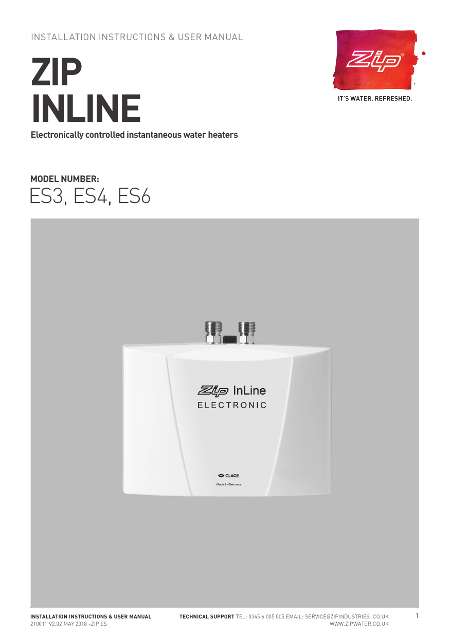 Zip InLine Instantaneous Hot Water heater 4kW Instruction Manual | Manualzz
