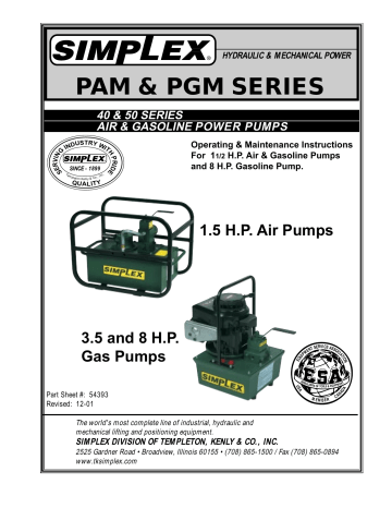 Simplex Pam Pgm 40 50 Series Air Gasoline Power Pumps 54395 Instruction Manual Manualzz