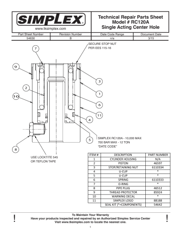 Simplex RC120A - 54630 Repair Part Sheet | Manualzz