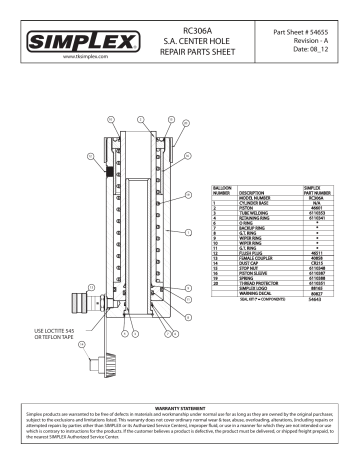 Simplex RC306A - 54655 Repair Part Sheet | Manualzz