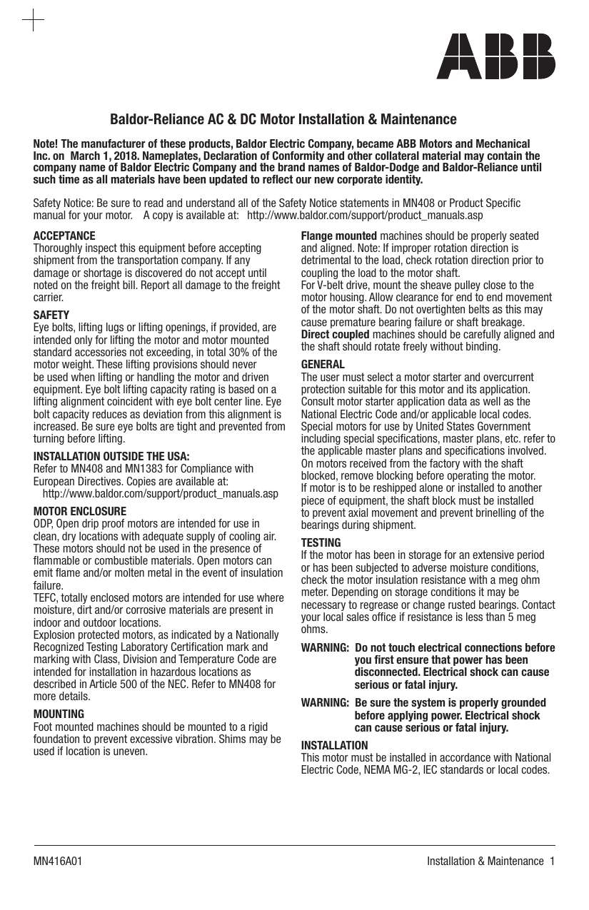 Baldor-Reliance AC & DC Motor Owner's manual | Manualzz