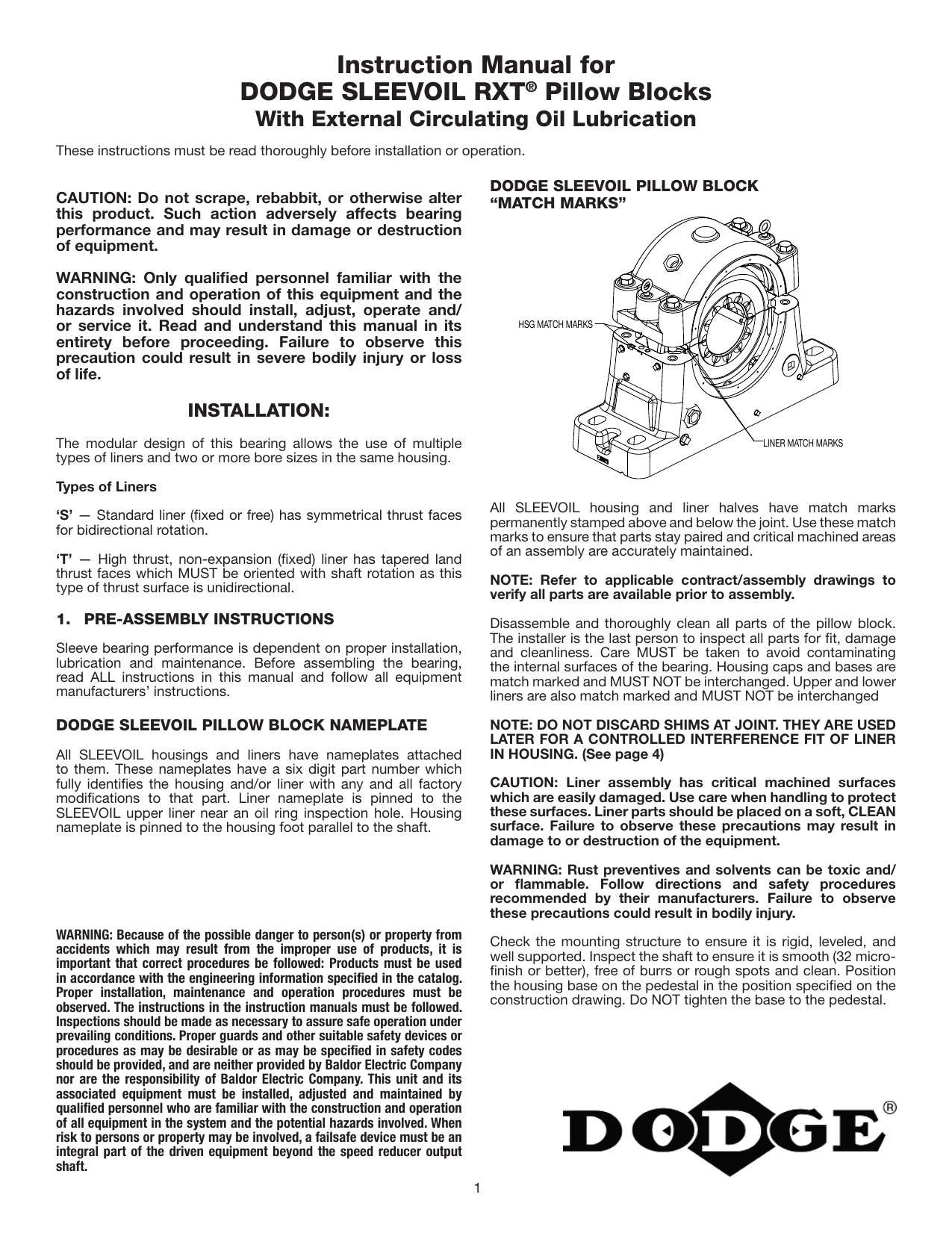 Dodge Sleevoil RXT Pillow Blocks Owner's Manual Manualzz