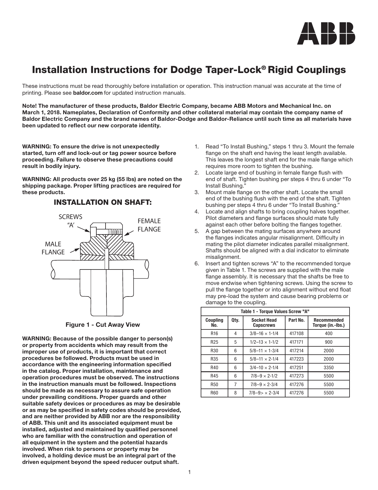Dodge TaperLock Rigid Couplings Owner's Manual Manualzz