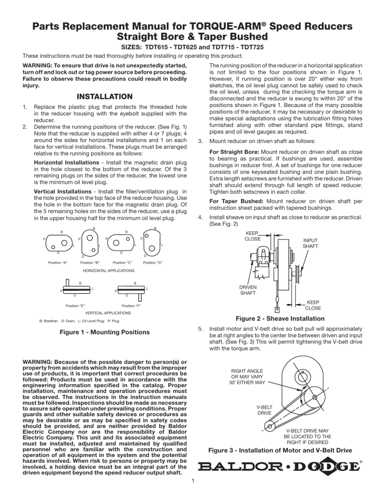 Dodge Torque Arm Speed Reducers Straight Bore & Taper Bushed TDT615725