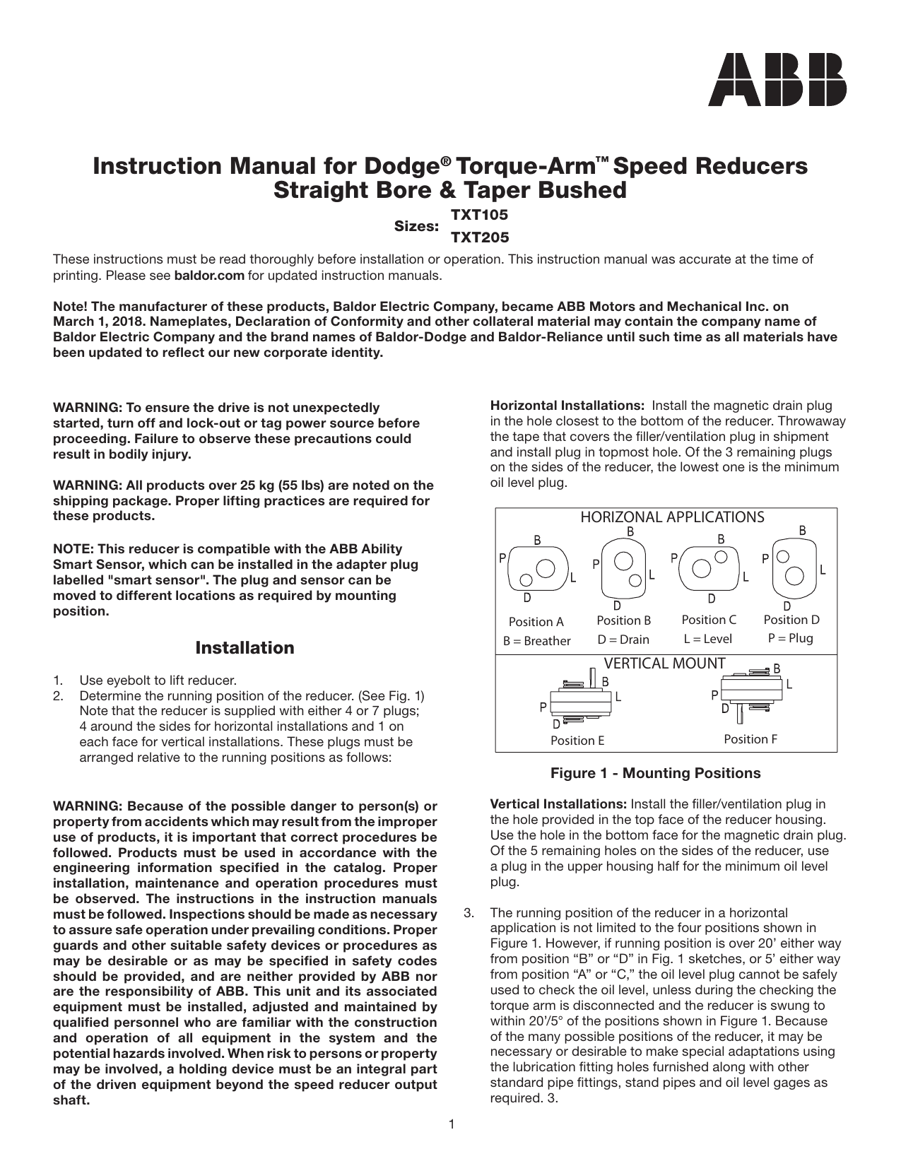 Dodge TorqueArm Speed Reducers Straight Bore and Taper Bushed Owner's
