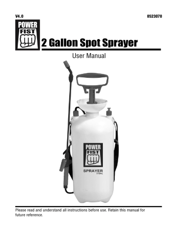 Power Fist 8523078 2 Gallon Spot Sprayer Owner's Manual | Manualzz