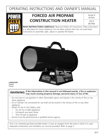 Power Fist 8677460 35,000 BTU Forced-Air Propane Heater Owner's Manual |  Manualzz
