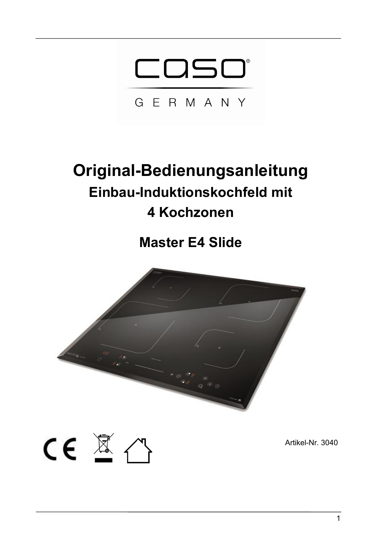 Caso Master E4 Slide builtin Single induction cooker Bedienungsanleitung Manualzz