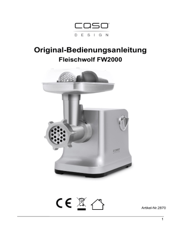 Elektrischer Anschluss. Caso FW 2000 Mincer, FW2000, Fleischwolf FW2000, 2870 | Manualzz