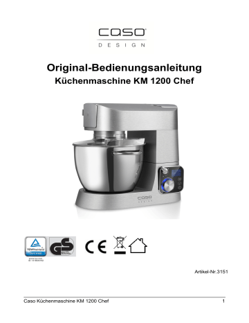 Tapaturman vaara. Caso KM 1200 Chef Food processor, KM 1200 Chef | Manualzz