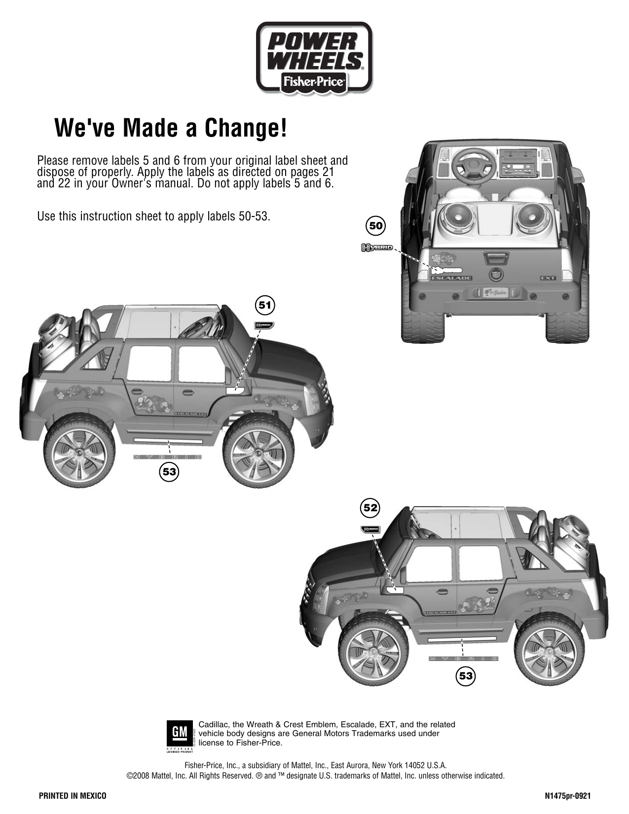 power wheels cadillac escalade manual