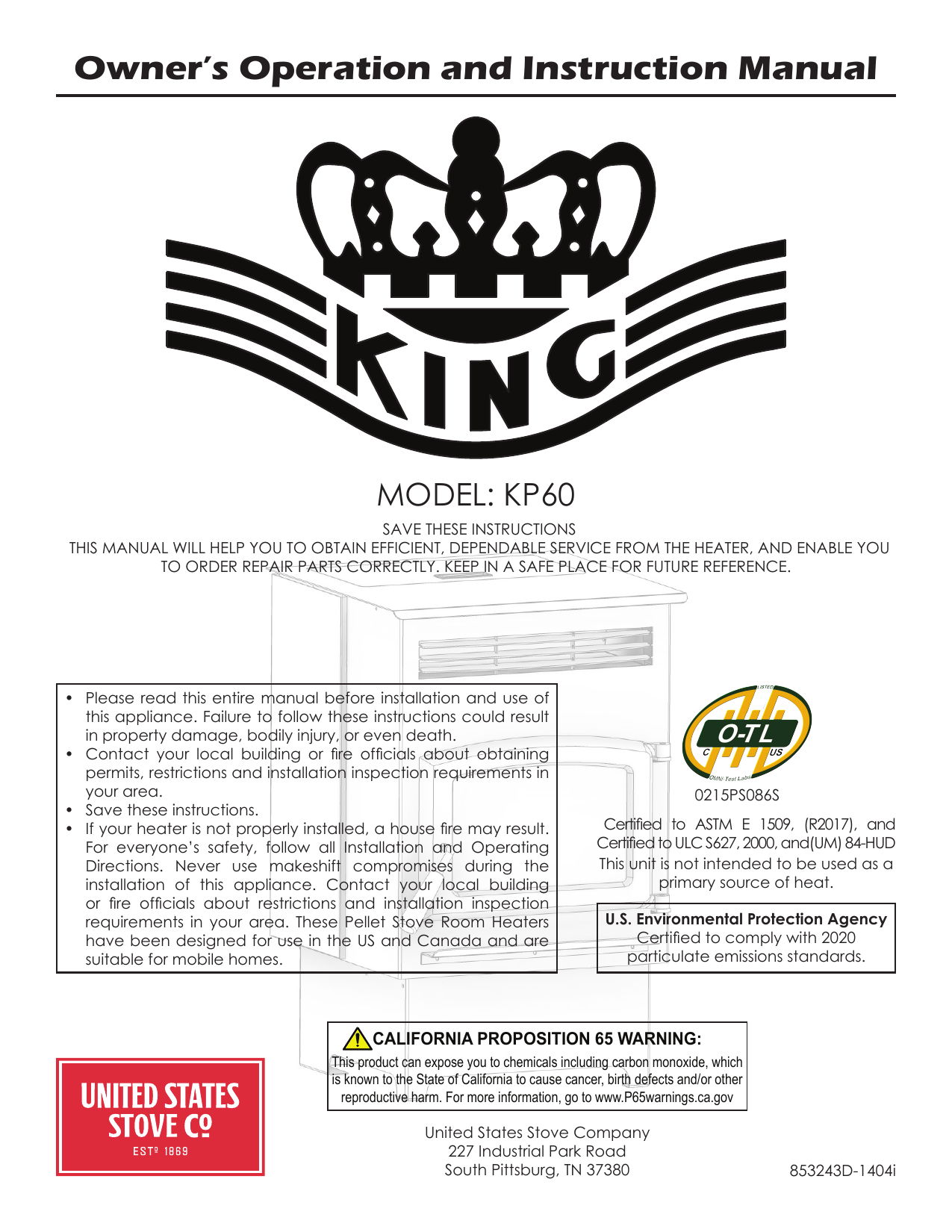USSC KP60 Use and Care Manual | Manualzz