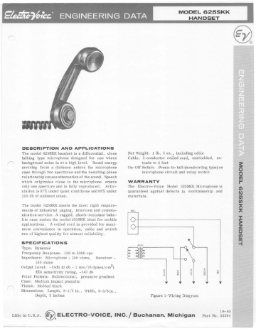 Electro-Voice 625SKK Data Sheet | Manualzz