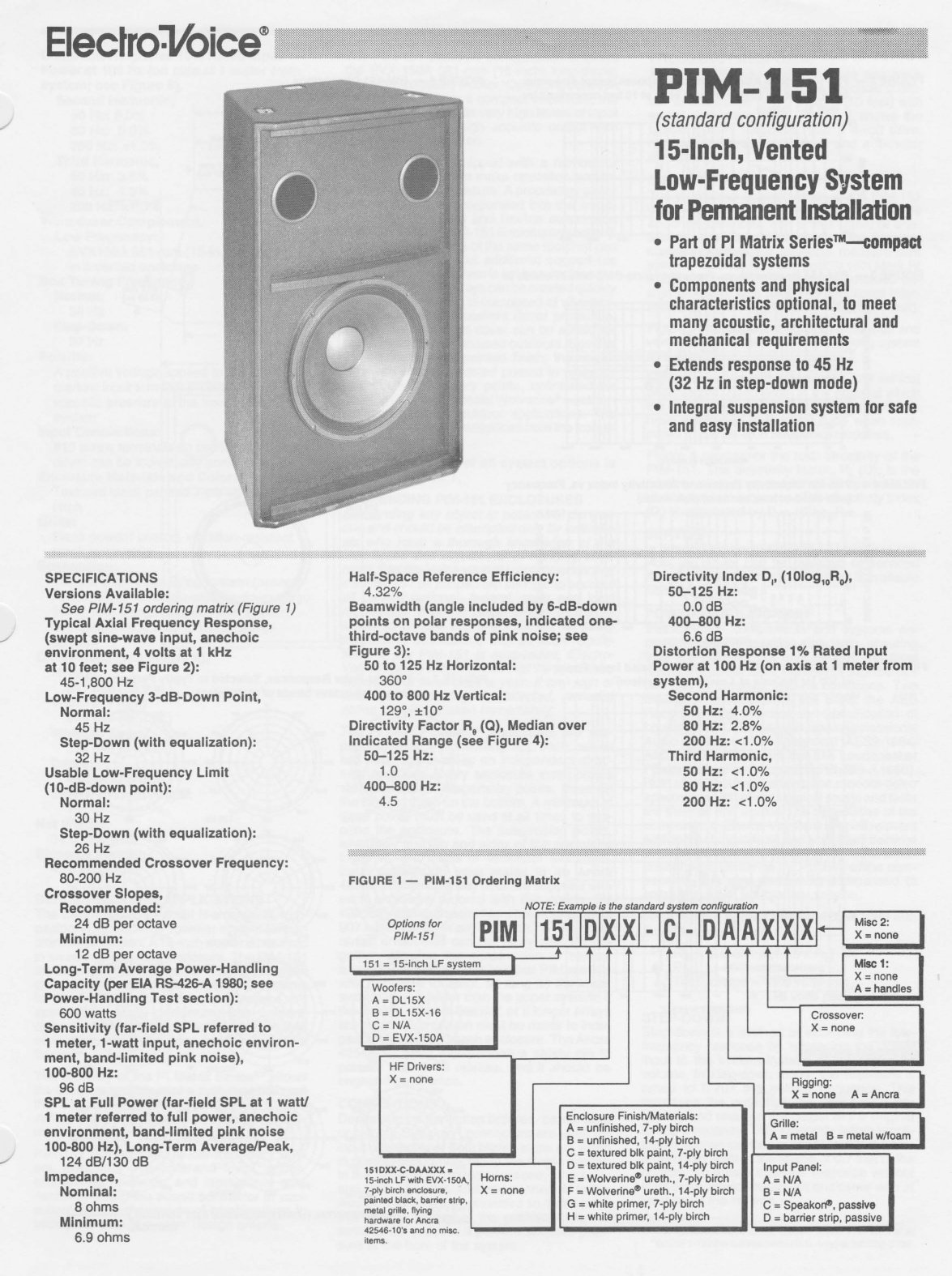 Electro Voice Pim 151 Datasheet Manualzz