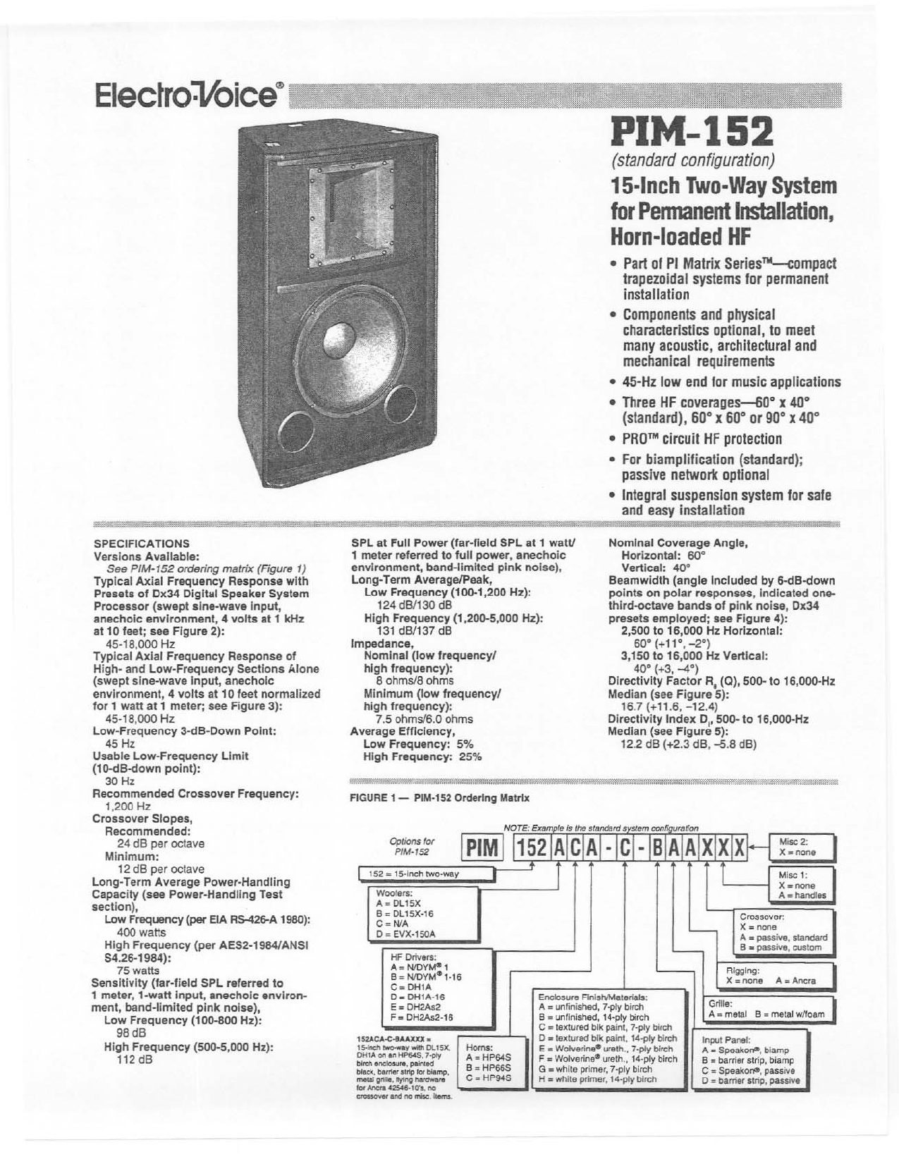 Electro Voice Pim 152 Datasheet Manualzz