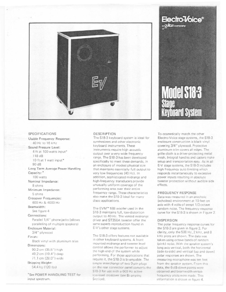 Electro Voice S18 3 Datasheet Manualzz