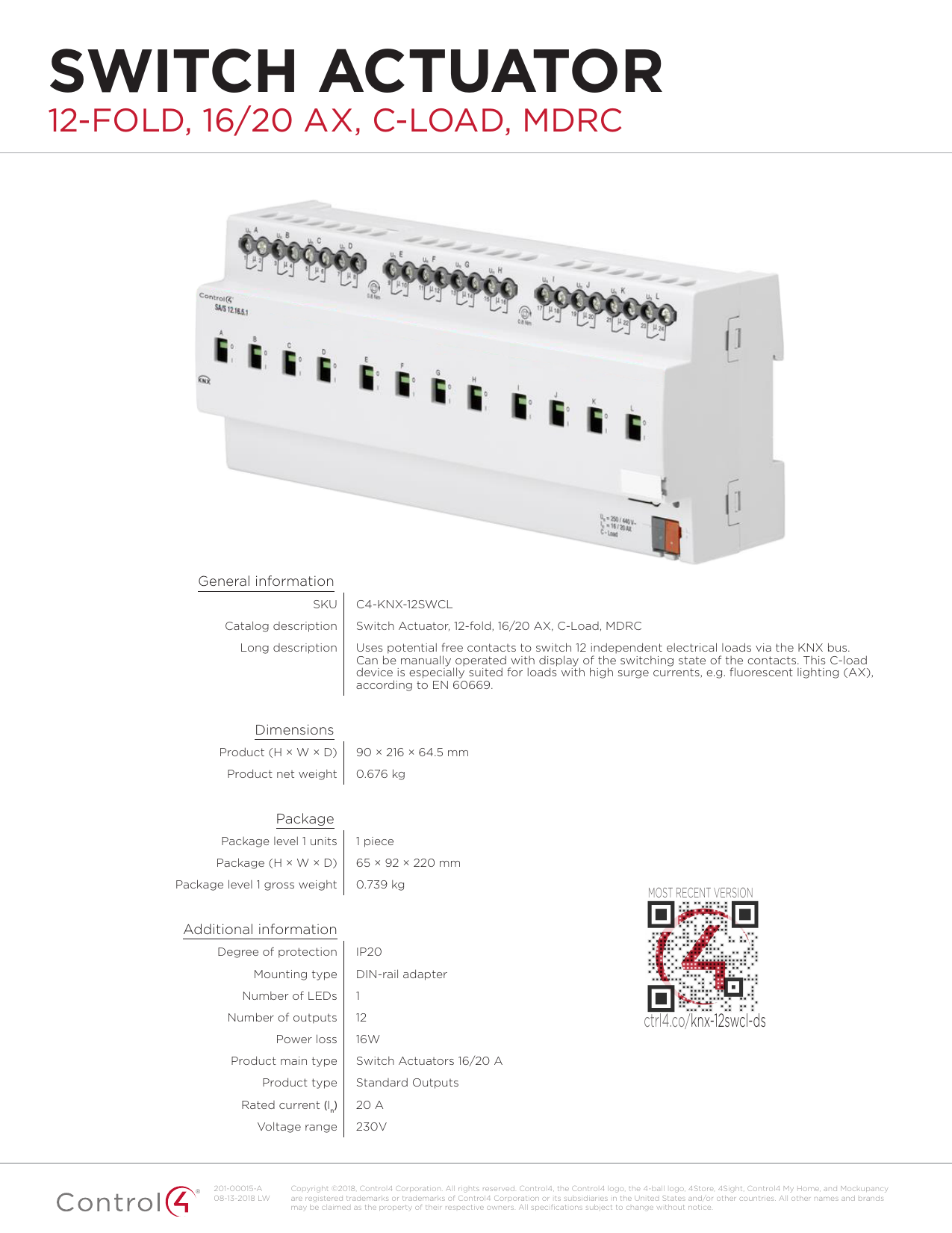Control4 C4 Knx 12swcl Datasheet Manualzz