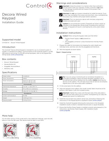 Control4 Wired Keypad Installation Guide | Manualzz