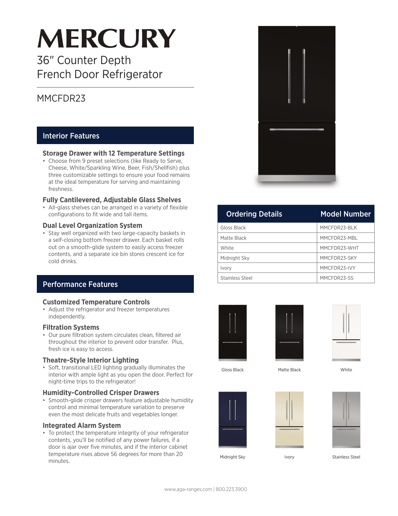 Aga Mmcfdr23 Mercury French Door Refrigerator Specification Manualzz