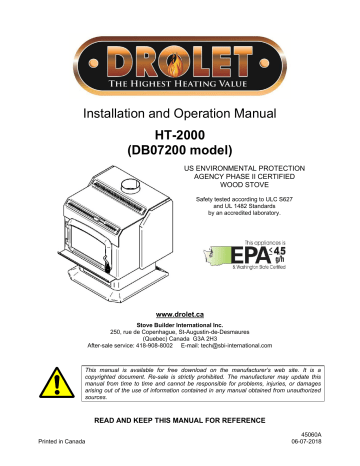 Drolet HT2000 WOOD STOVE Owner's Manual | Manualzz