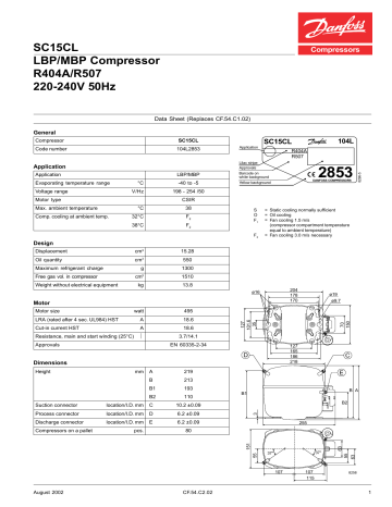 Danfoss SC15CL LBP/HBP Compressor R404A/R507-1/2 HP 