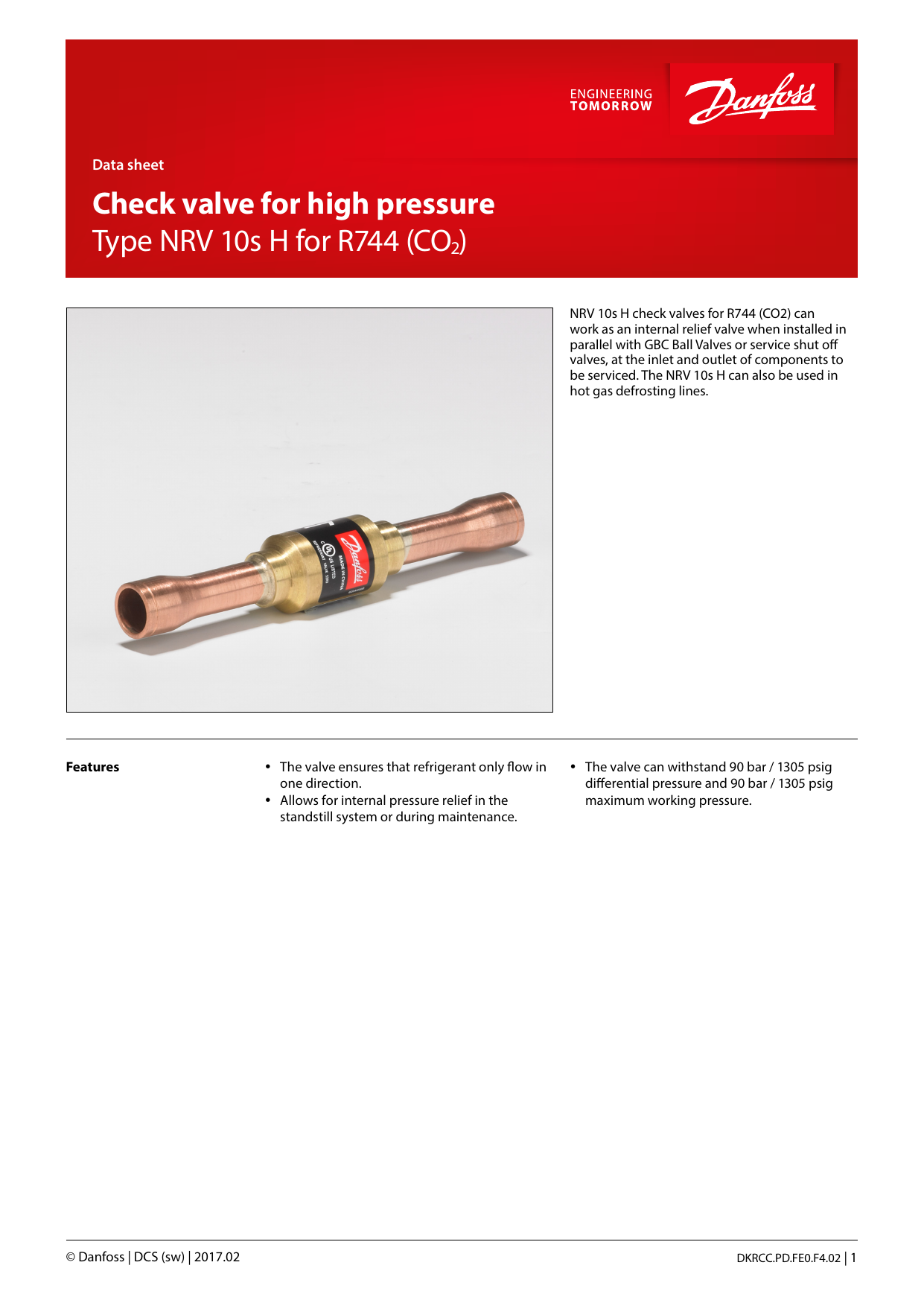 Danfoss NRV check valve CO2 Data Sheet | Manualzz
