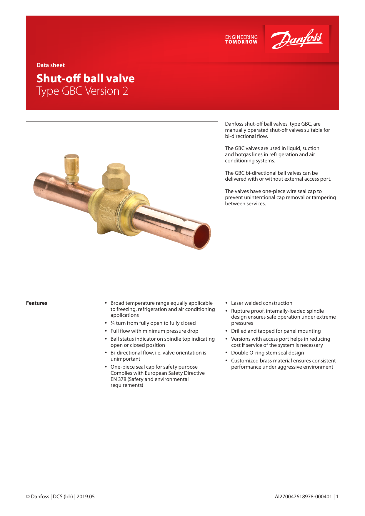 Danfoss Gbc Shut Off Ball Valve 45 Bar 650 Psig Datasheet Manualzz