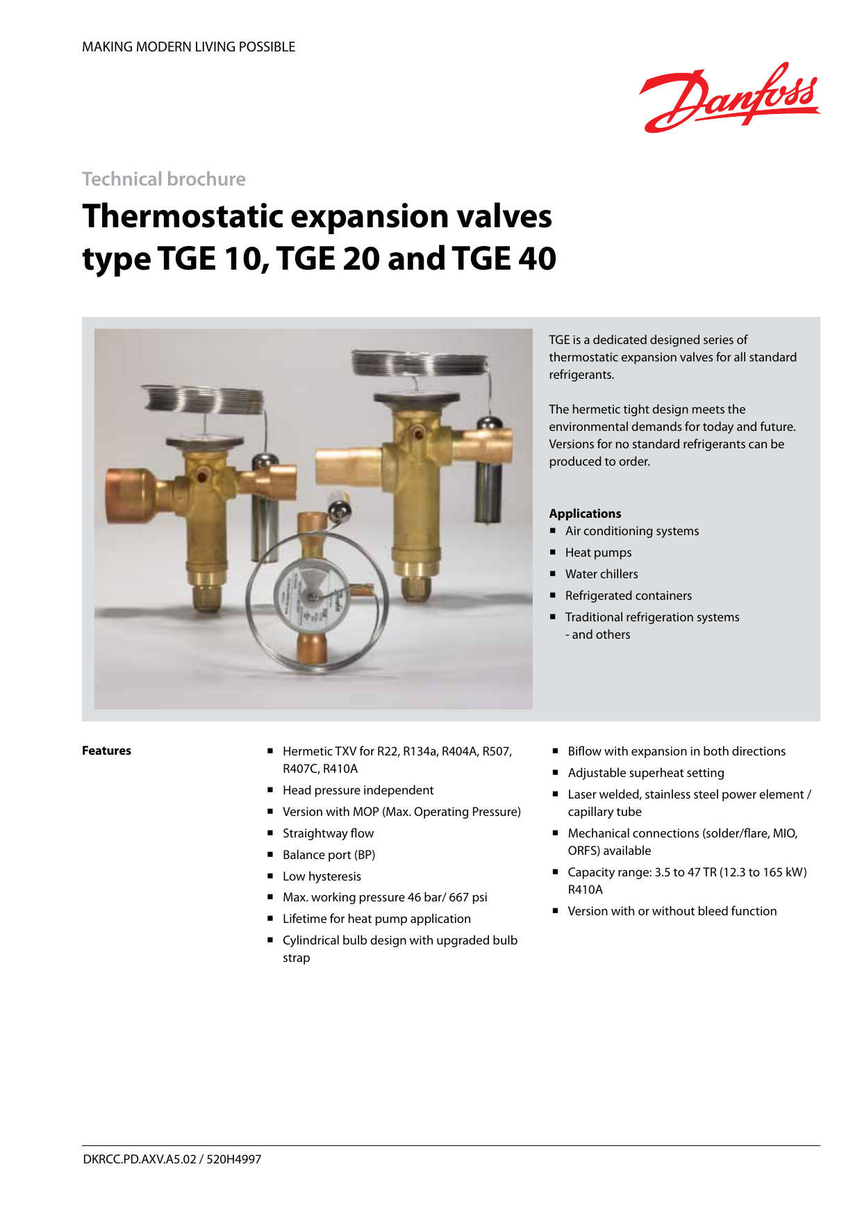 Danfoss Thermostatic expansion valve type TGE Datasheet Manualzz