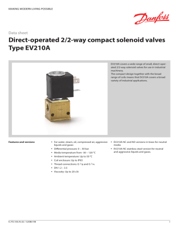 Danfoss Direct-operated 2/2-way compact solenoid valves Type EV210A ...