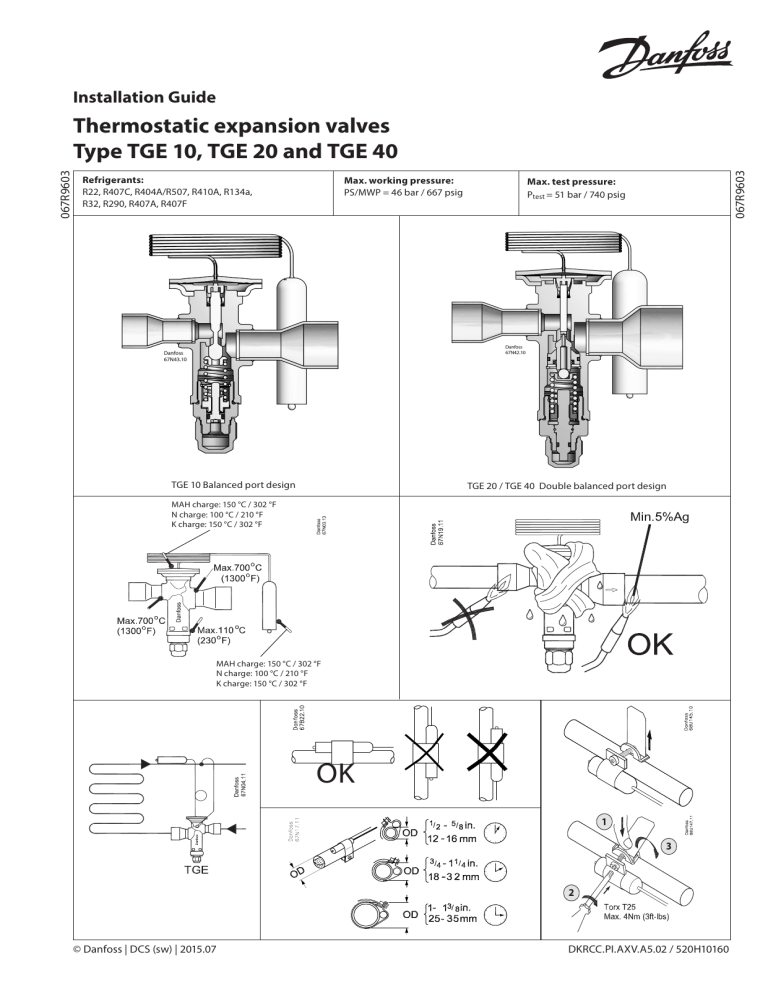 Danfoss Thermostatic expansion valve type TGE Installation guide Manualzz