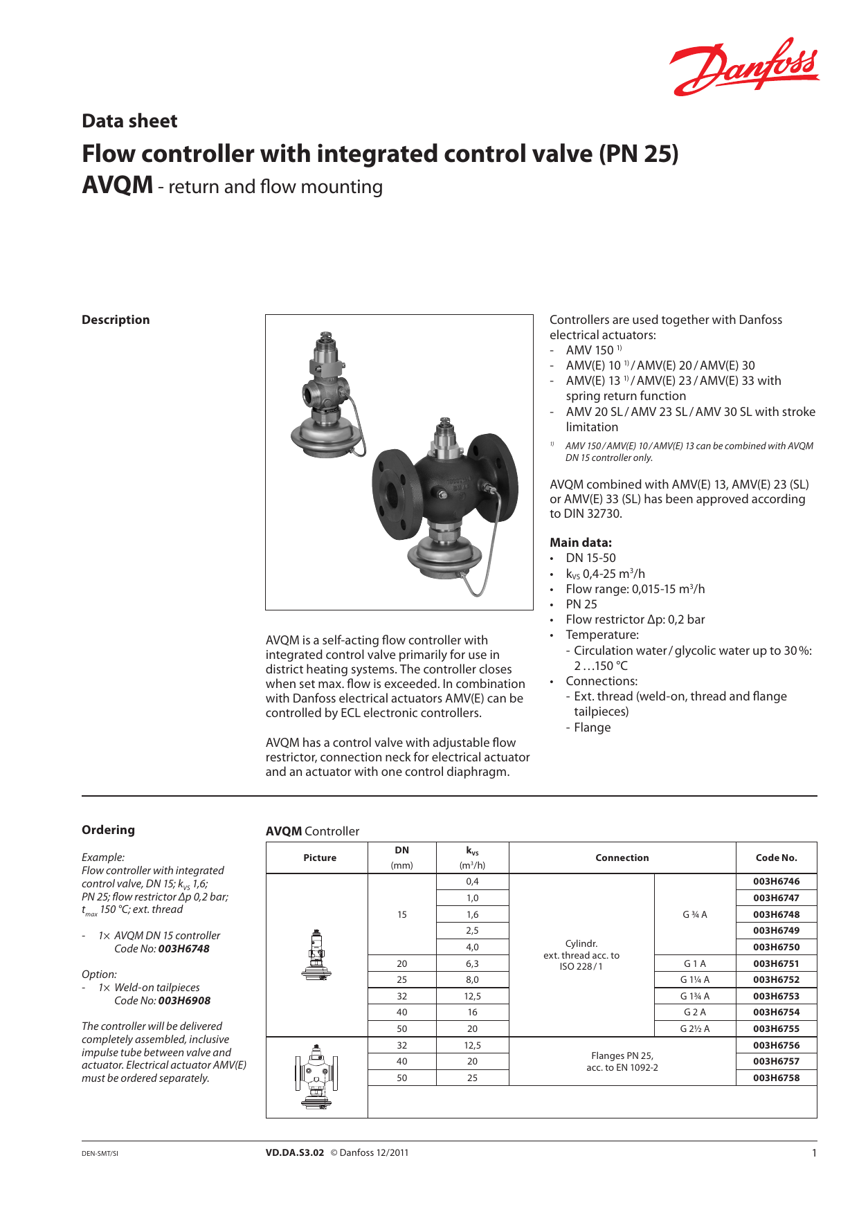 Danfoss AVQM (PN 25) Datasheet | Manualzz