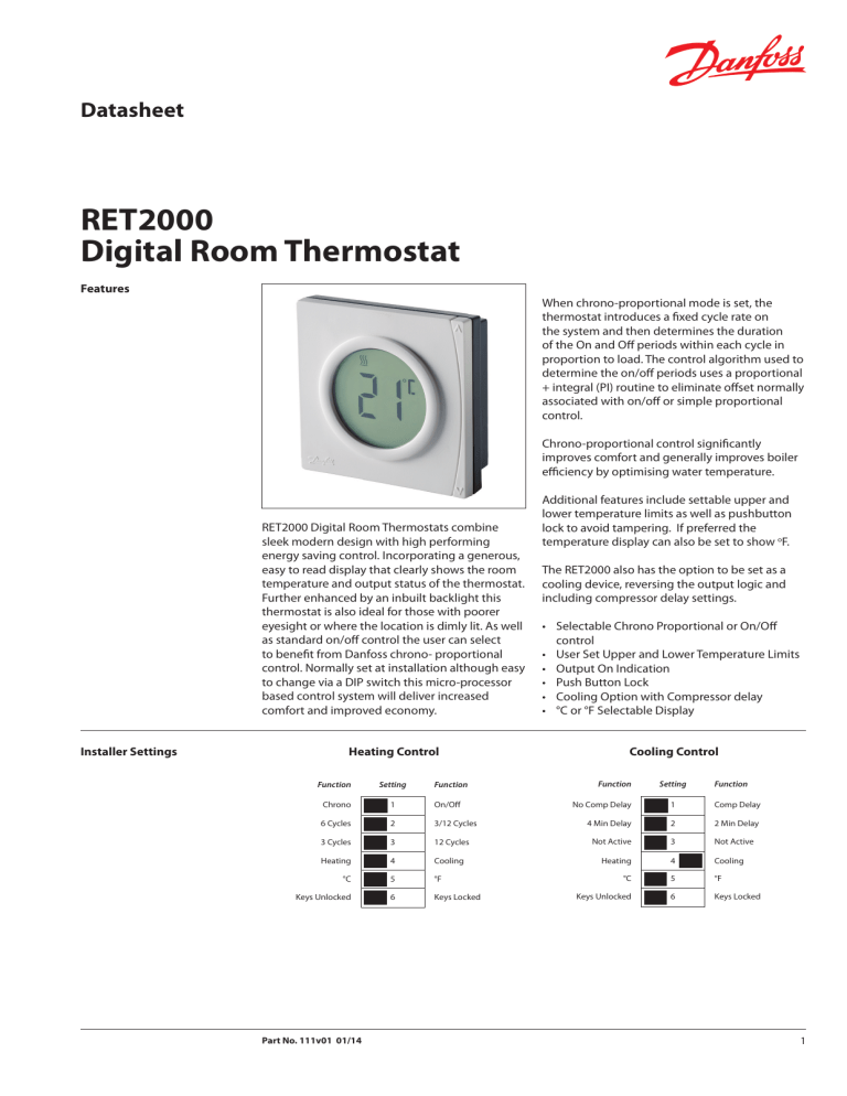 Danfoss RET2000 Digital Room Thermostat Datasheet Manualzz