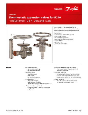 Danfoss Thermostatic expansion valves for R290 Product type TUB / TUBE ...