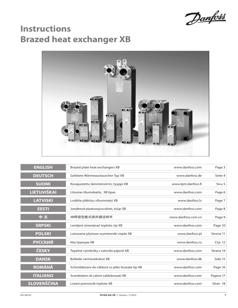 Danfoss XB Brazed plate heat exchangers Operating instructions Manualzz
