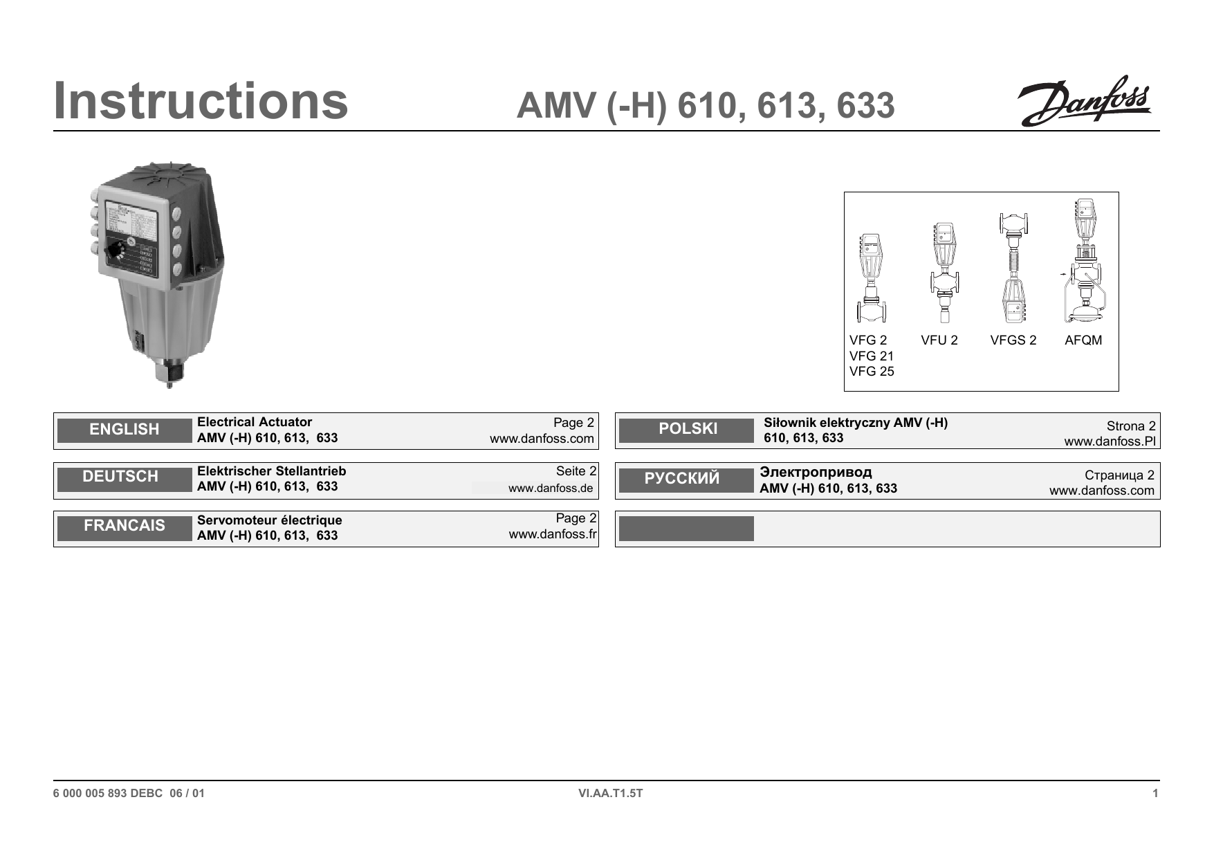 Danfoss AMV(-H) 610/613/633 Operating instrustions | Manualzz