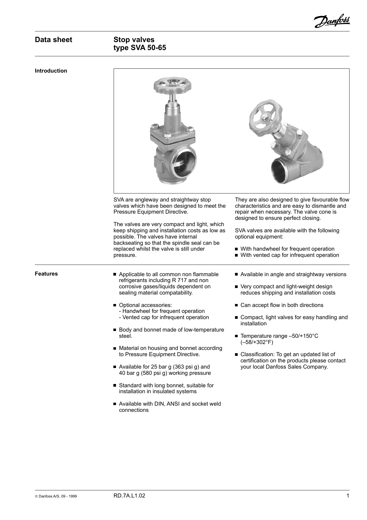 Danfoss Stop Valves Type Sva 50 65 Data Sheet Manualzz